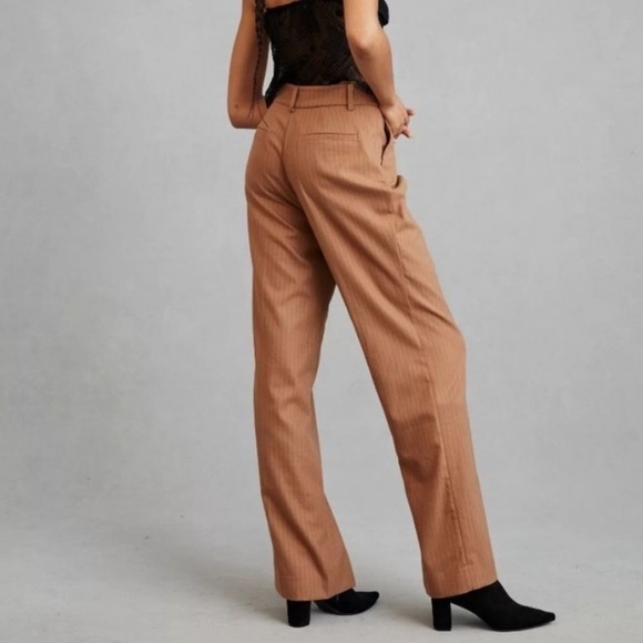 Favorite Daughter The Favorite High Rise Wide Leg Pants Camel Pinstripe 10 - Picture 3 of 12
